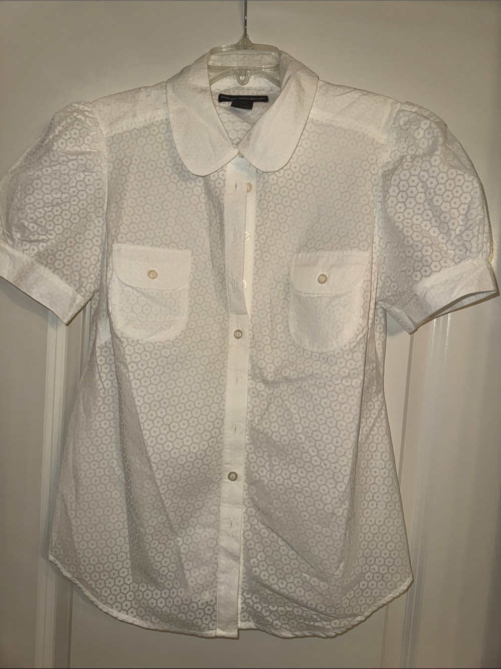French Connection White Eyelet Peter Pan Collar Blouse